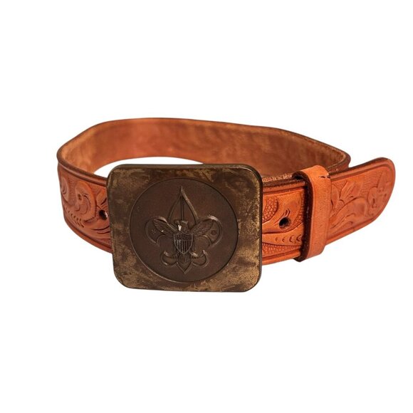 Boy Scouts of America Belt Buckle Removable Leather Belt 24 - Picture 2 of 4